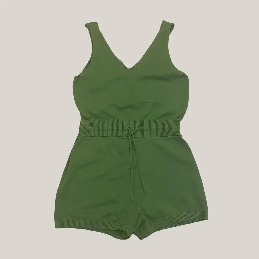 Daily Practice Anthropology Knit Romper M | Green Sleeveless Playsuit